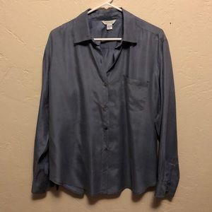 100% Silk Blouse Size 10, Blue-Gray